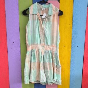 Vintage Green Pink Notched Collar Jumpsuit